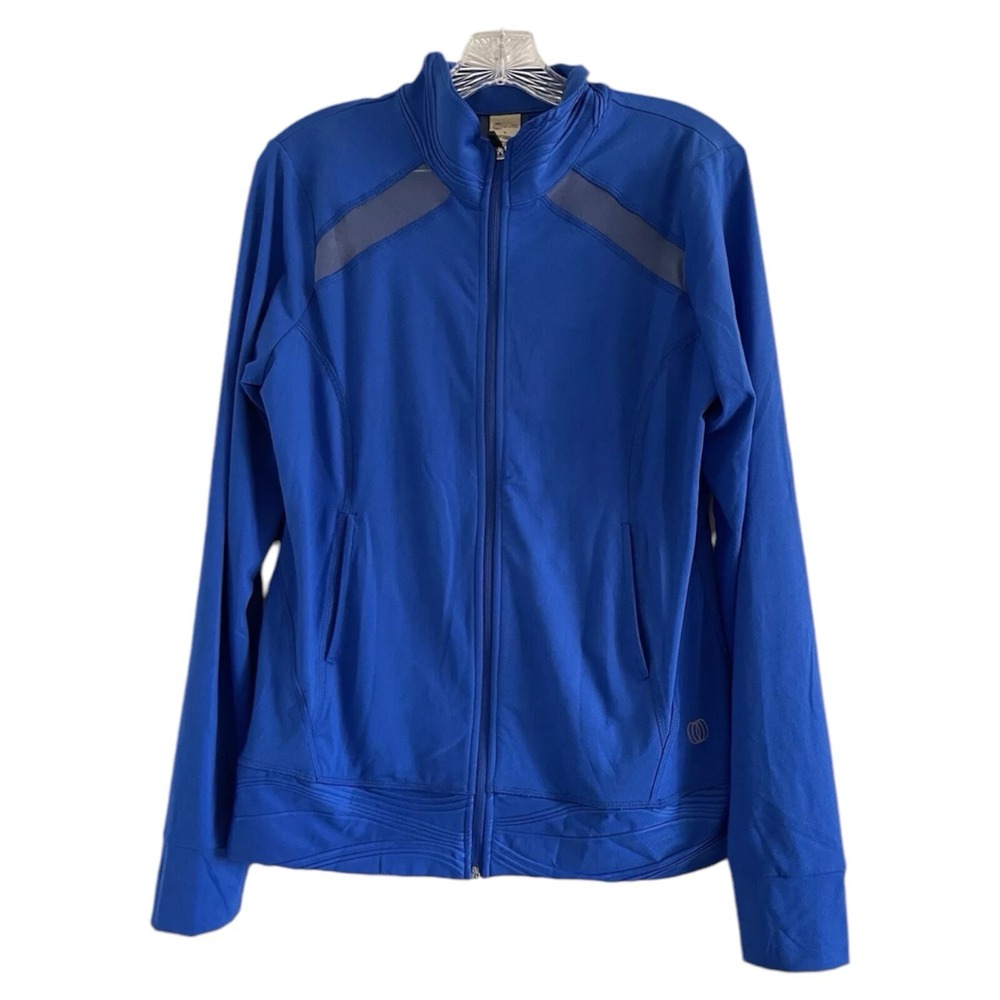 Balance Collection Womens Royal Blue Mesh Panel Full Zip Track Jacket Large